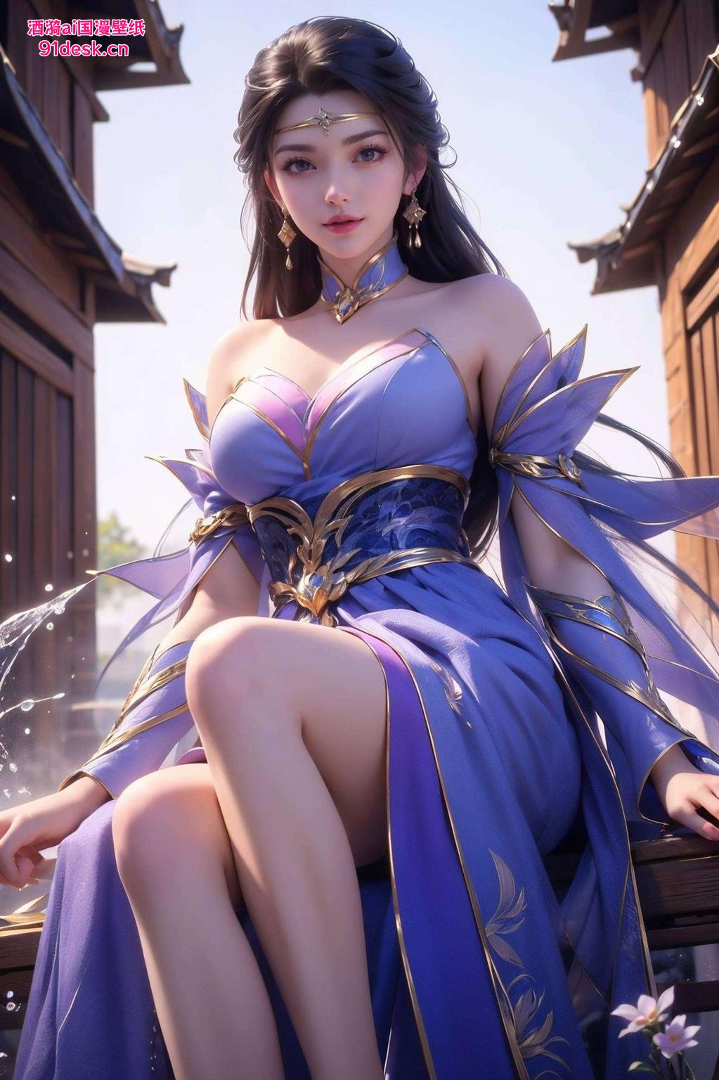 这款紫色完美像素苹果古风漫画壁纸宛如穿越时空的仙子