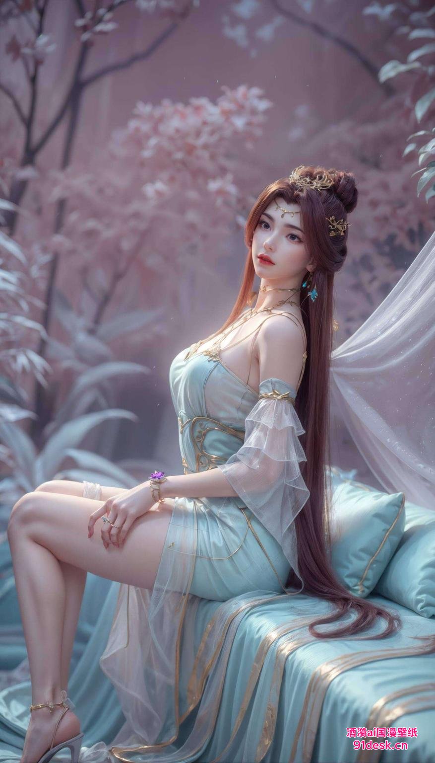 画面中她置身于花海之中