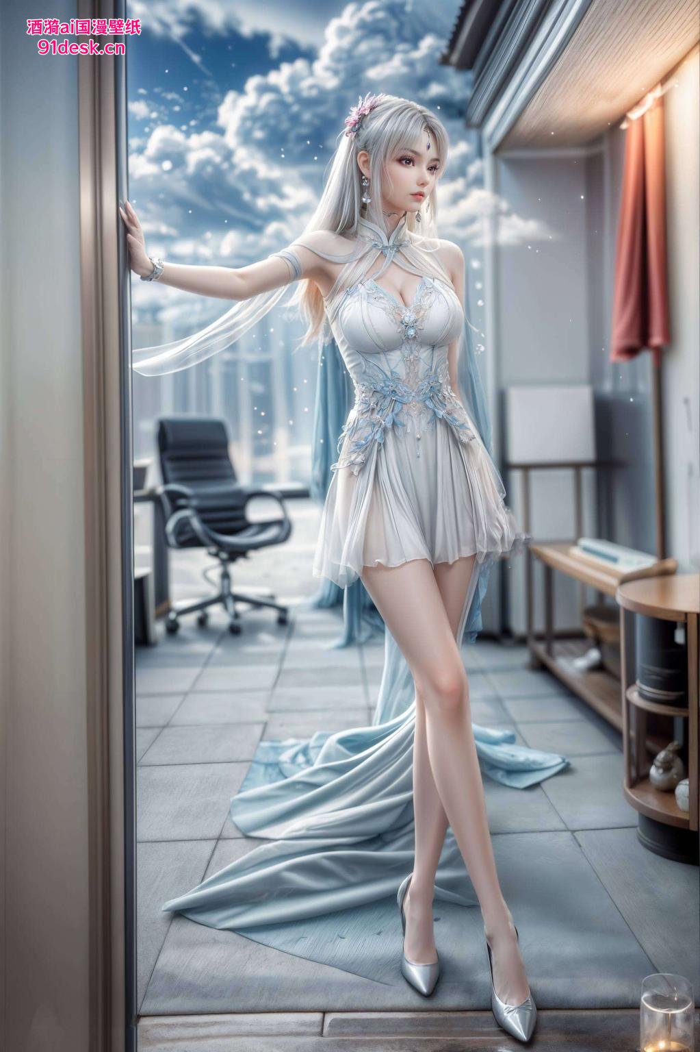 小医仙身着白色长裙高清壁纸彰显细腻之美