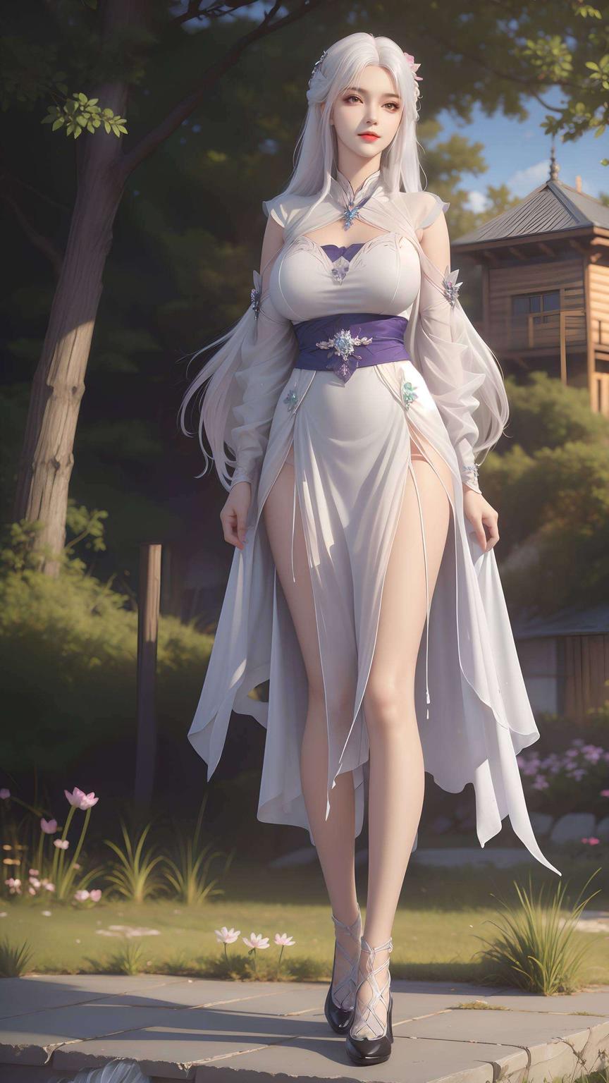 清新绿色背景中她眉眼如画