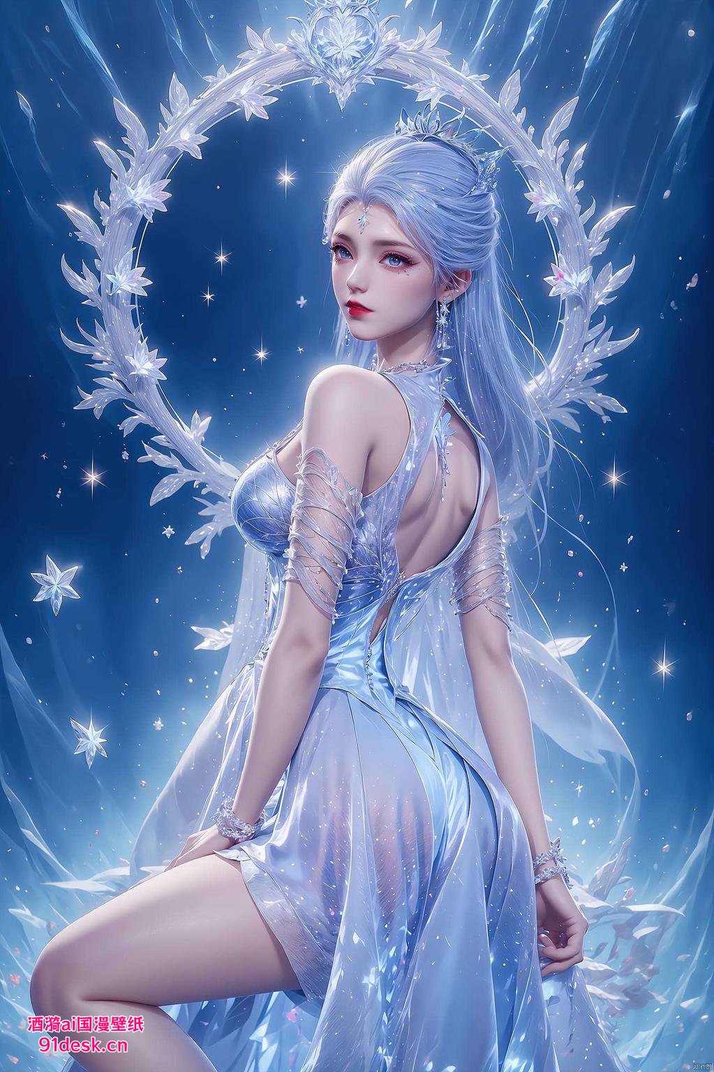 雪女轻披旗袍苹果宽屏壁纸