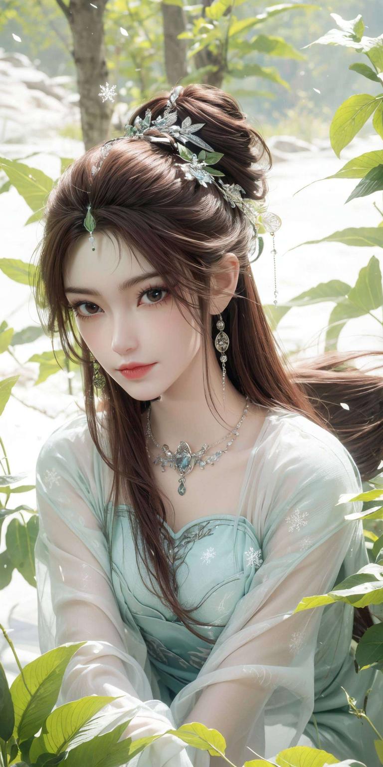 这款高清壁纸里的叶倾仙墨绿色的背景映衬着她的飘逸长发